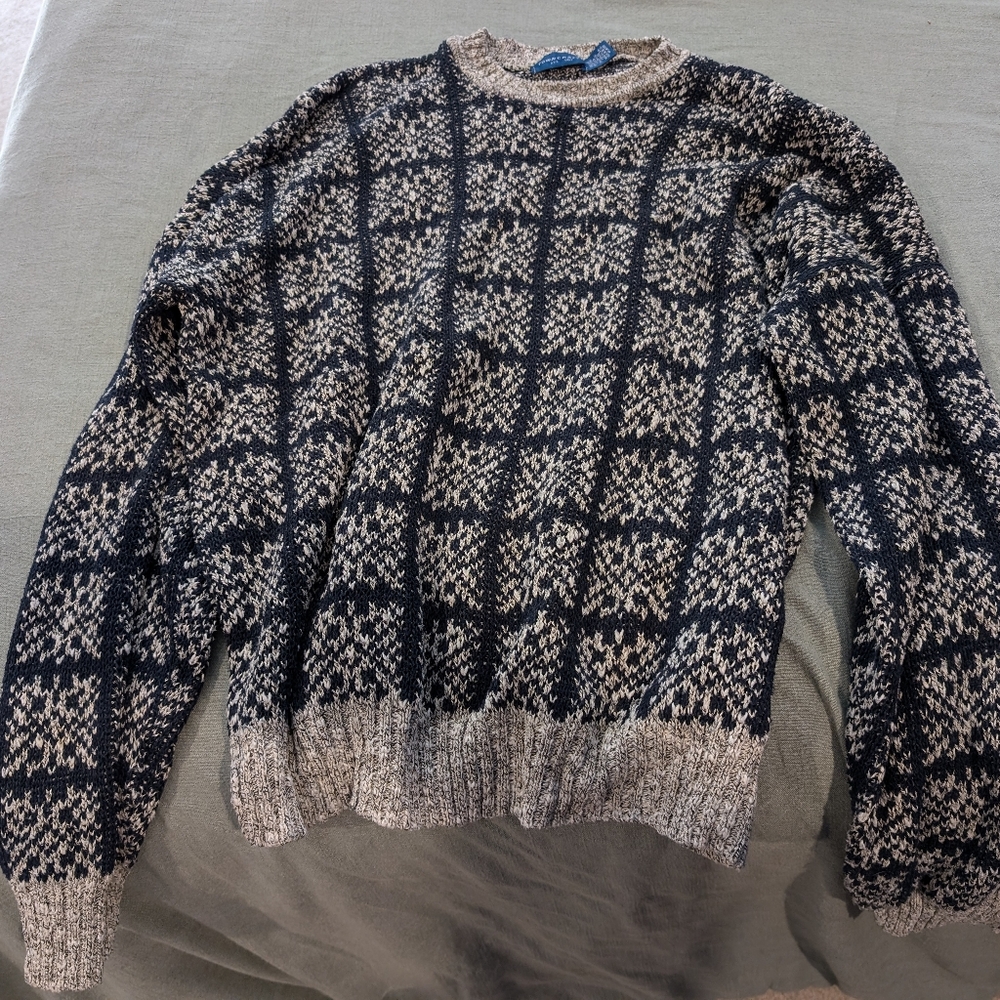 Square pattern grandpa sweater